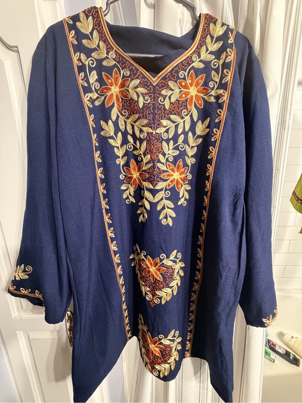 Embroidered Navy Floral Tunic Jacket